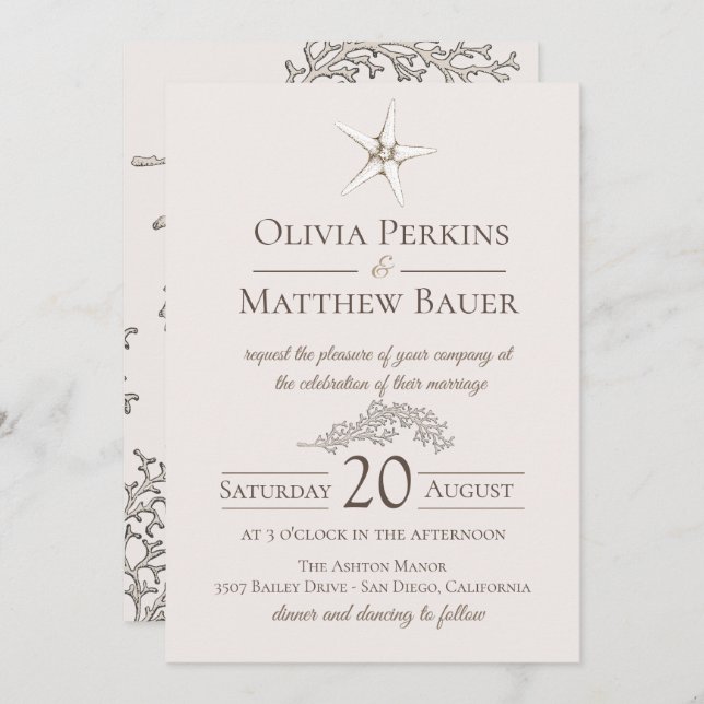 Starfish Coral Beach Hochzeit Einladung (Vorne/Hinten)