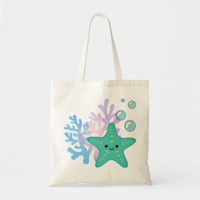 Starfish & Coral Reef Tote Bag - Ocean Inspiriert  Tragetasche (Vorne)