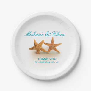 Starfish Couple am Beach Party Aquamarin Pappteller