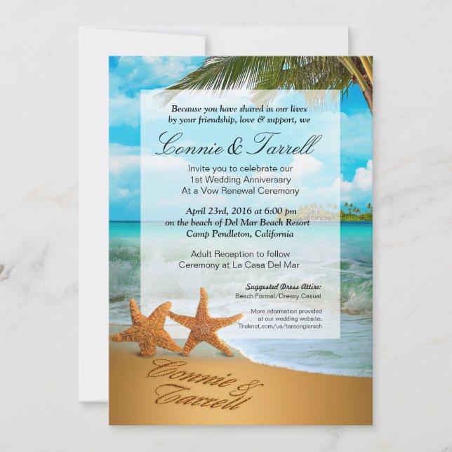 Starfish Couple Imitats Vellum Beach Hochzeit Einladung (Vorderseite)