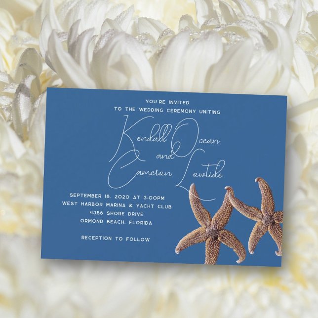 Starfish Couple Marine Blue Zeremonie Einladung (Von Creator hochgeladen)