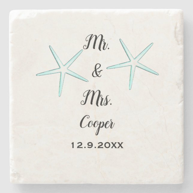 Starfish Custom Couple Name Beach Wedding Trendy Steinuntersetzer (Vorderseite)
