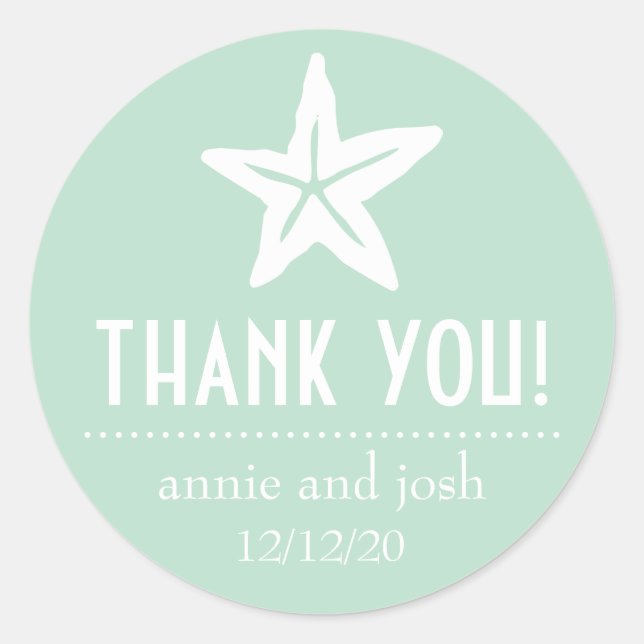 Starfish Danke Labels (Sage Green) Runder Aufkleber (Vorderseite)