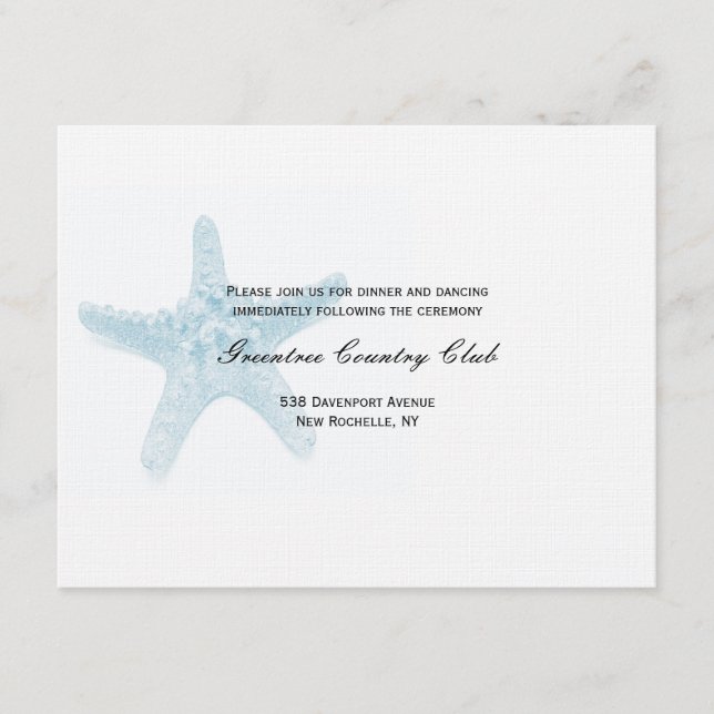 Starfish-Empfangs-Karte - Blau Begleitkarte (Vorderseite)