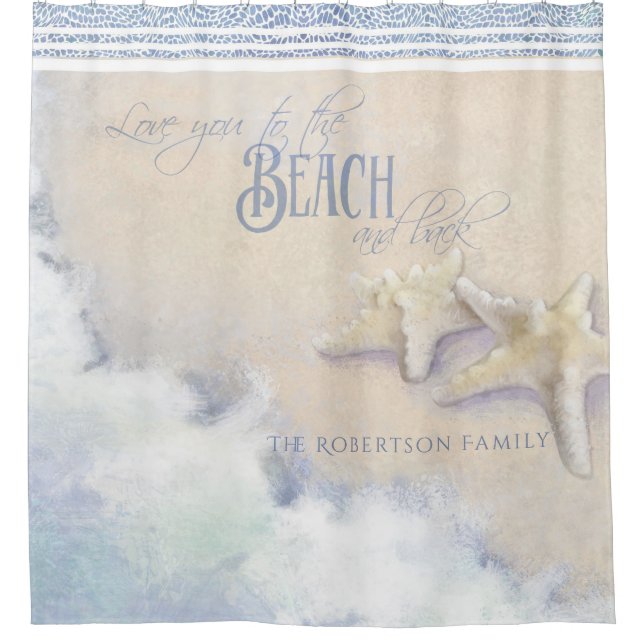 Starfish Familienname Beach Ocean Waves Sand Shore Duschvorhang (Vorderseite)