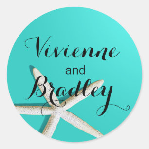 Starfish FIngers Beach   AQUAMARIN Runder Aufkleber