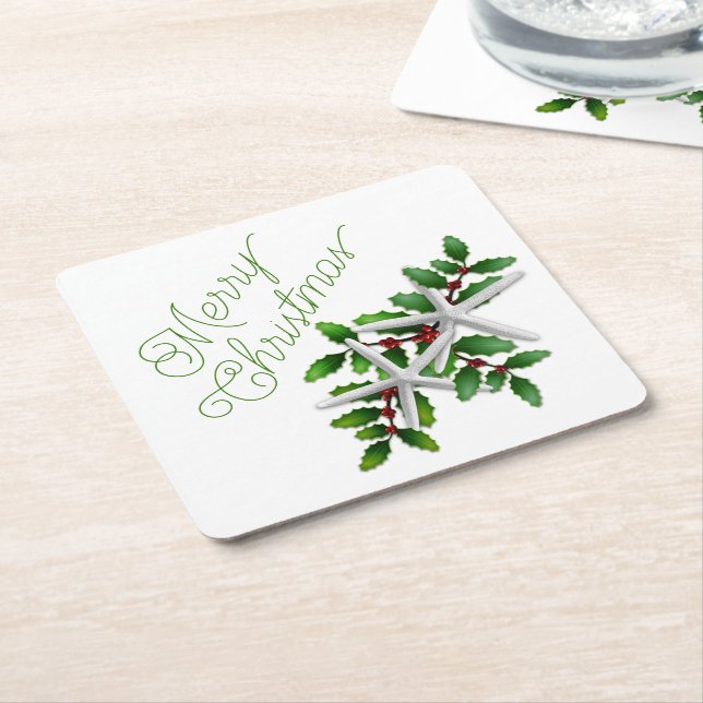 Starfish Frohe Weihnachts Party Drink Coasters Rechteckiger Pappuntersetzer (angewinkelt)