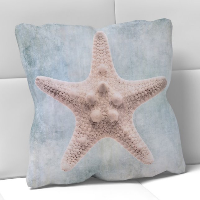 Starfish gestörte blaue Creme Kissen (Von Creator hochgeladen)