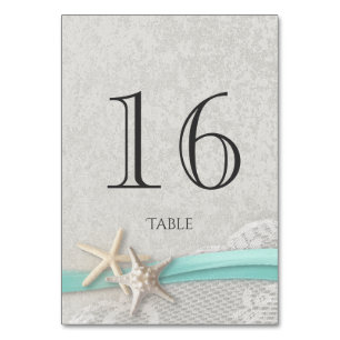 Starfish Grau und Aqua Ribbon Tischnummer Card