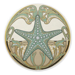 Starfish Green Cream & Gold Art Deco Nouveau Keramikknauf