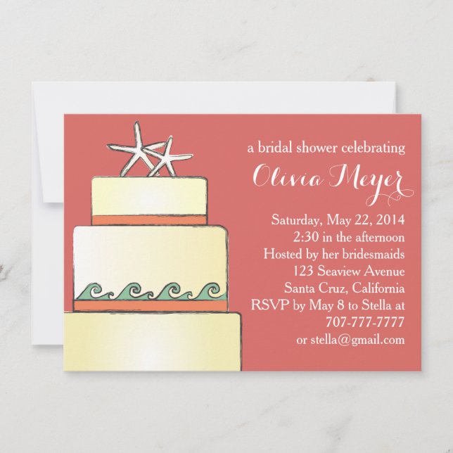 Starfish Hochzeitskuchen Brautparty Einladung (Vorderseite)
