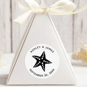 Starfish Hochzeitsticker, Beach Theme Tag, Black Runder Aufkleber