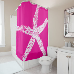 Starfish Hot Pink White Custom Color Beach House Duschvorhang