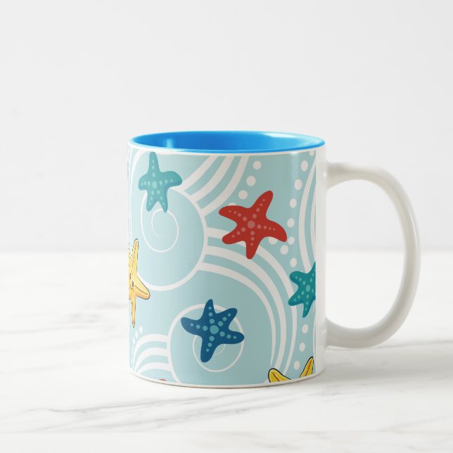Starfish im Wirblen Ozean Zweifarbige Tasse (Rechts)