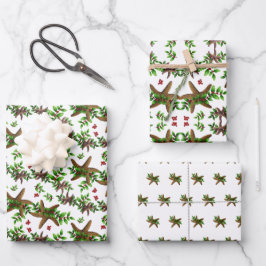 Starfish in Holly Tropical Christmas Pattern White Geschenkpapier Set