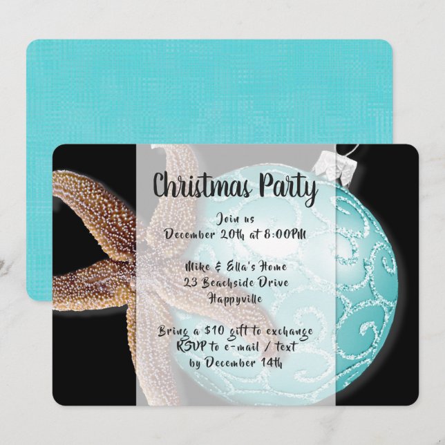 Starfish in Ornament Küste Weihnachtsfest Party la Einladung (Vorne/Hinten)