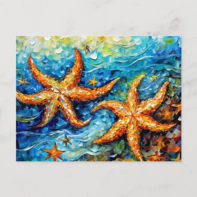 Starfish in Swirling Underwater Oil Painting Postkarte (Vorderseite)