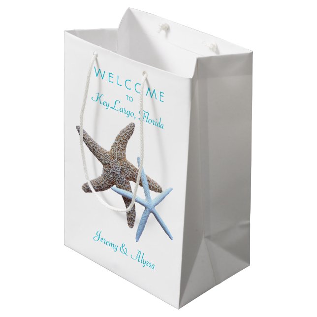 Starfish Key Largo Weekend Hochzeit Willkommen Mittlere Geschenktüte (Vorderseite Schrägansicht)