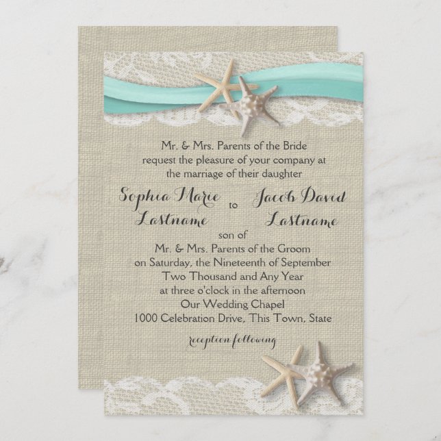 Starfish Lace und Ribbon Einladung