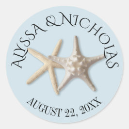 Starfish Light Blue Wedding Runder Aufkleber