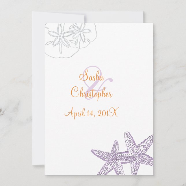 Starfish/lila+orange/Hochzeitseinladungen Einladung (Vorderseite)
