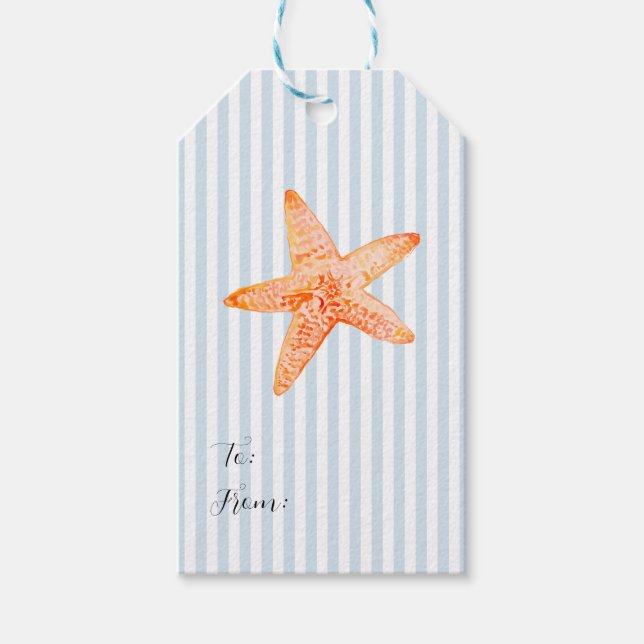 Starfish Malerei nautical Blue Stripe Küste Geschenkanhänger (Vorderseite)