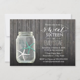 Starfish & Mason Jar Holz Hintergrund Sweet 16 Einladung