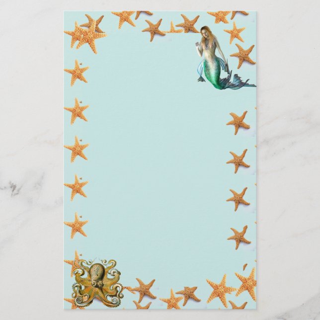 Starfish, Meerjungfrau und Kraken 5,5 x 8,5 Briefpapier (Vorderseite)