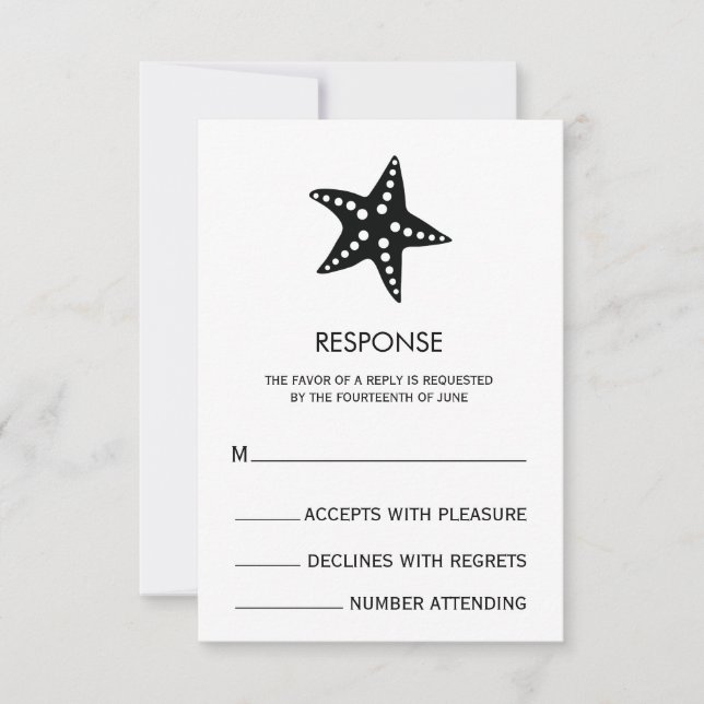 Starfish Minimalistische Hochzeitkarte RSVP Karte (Vorderseite)