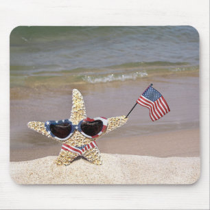 Starfish mit amerikanischer Flagge Mousepad