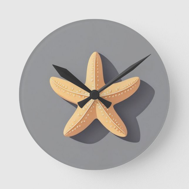 Starfish mit grauem Hintergrund Runde Wanduhr (Vorderseite)