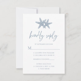 Starfish Modern Dusty Blue Beach Hochzeit RSVP Karte