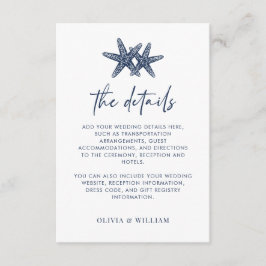 Starfish Modern Navy Blue Beach Hochzeitdetails Begleitkarte