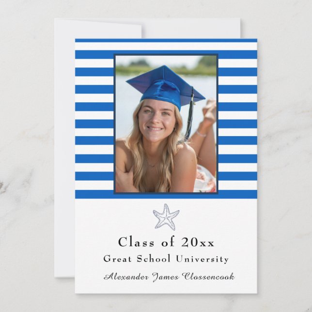 Starfish Modern Navy Weißer Streifen Announ Ankündigung (Vorderseite)