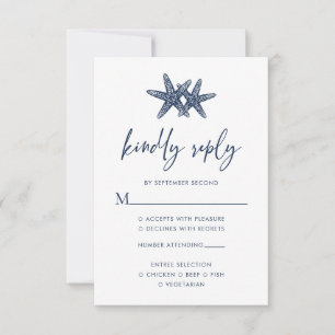 Starfish Modernes Blue Beach Hochzeit RSVP Karte