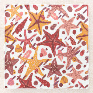 Starfish Muscheln: Skandinavisches Meeresmuster Glasuntersetzer