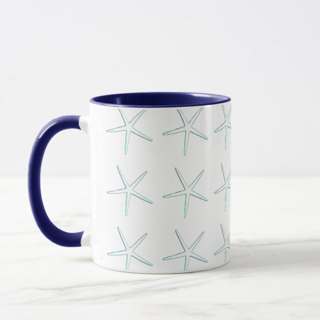 Starfish Muster Aquamarin Blue White Nautical Nied Tasse (Links)
