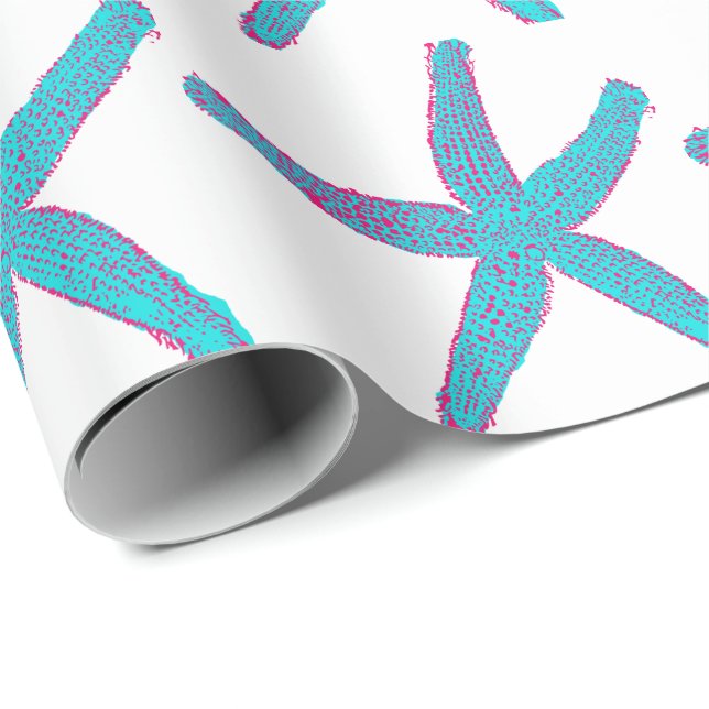 Starfish Muster Aquamarin Pink White Beach Weihnac Geschenkpapier (Rolleneckpunkt)