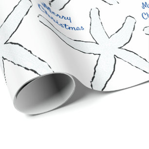 Starfish Muster Blue White Beach Frohe Weihnachten Geschenkpapier