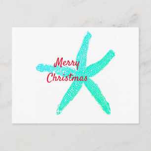 Starfish Muster Green Blue Red Frohe Weihnachten Postkarte