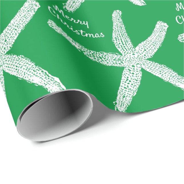 Starfish Muster Green White Beach Frohe Weihnachte Geschenkpapier (Rolleneckpunkt)