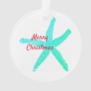 Starfish Muster Grün Blau Rot Frohe Weihnachten Ornament