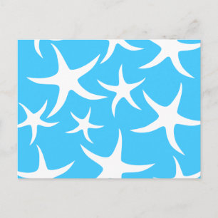 Starfish Muster, Helltürkisblau und weiß. Postkarte