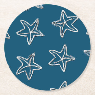 Starfish Muster in Ozeanblau Runder Pappuntersetzer