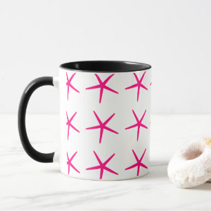 Starfish Muster Pink White Black Nautical Niedlich Tasse