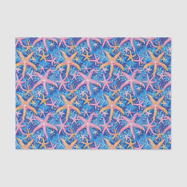 Starfish Muster Rosa und Blau Decoupage Seidenpapier (Vorderseite)