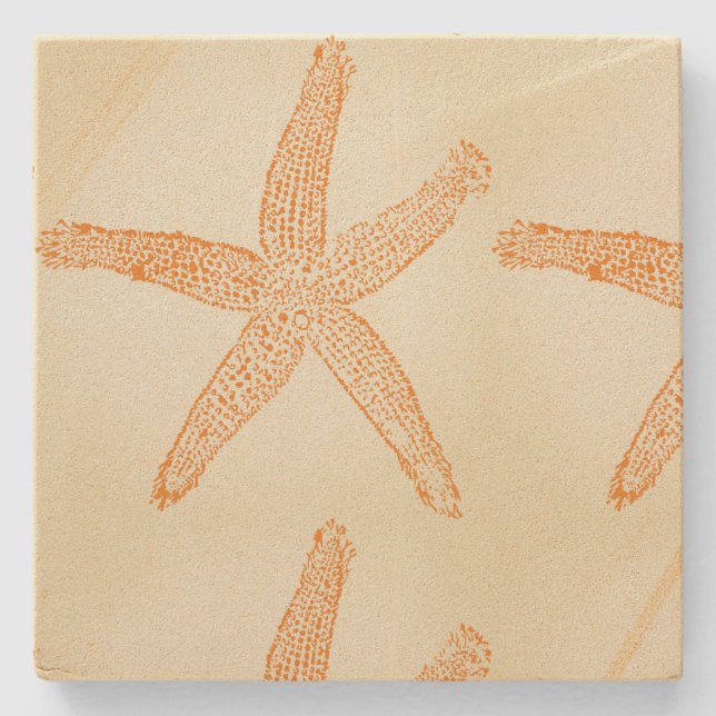 Starfish Nautical Beach Coral Orange Geschenk Gefa Steinuntersetzer (Vorderseite)