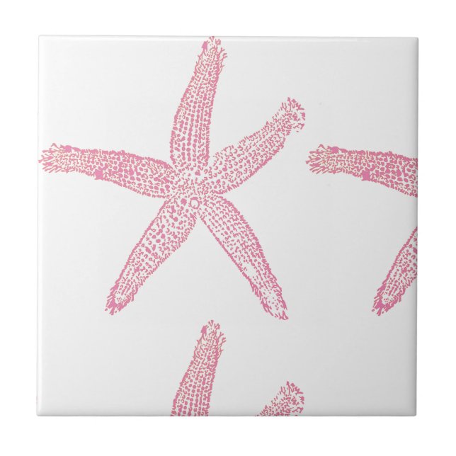 Starfish Nautical Beach Coral Pink White Girl Fliese (Vorderseite)