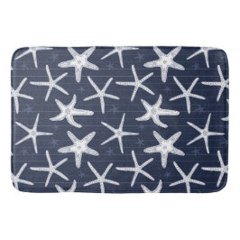 Starfish Navy Blue and White Strip Coastal Badematte