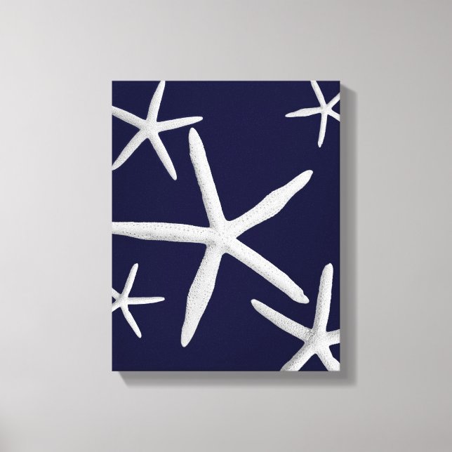 Starfish Navy Blue & White Beach Fine Art Leinwanddruck (Vorderseite)